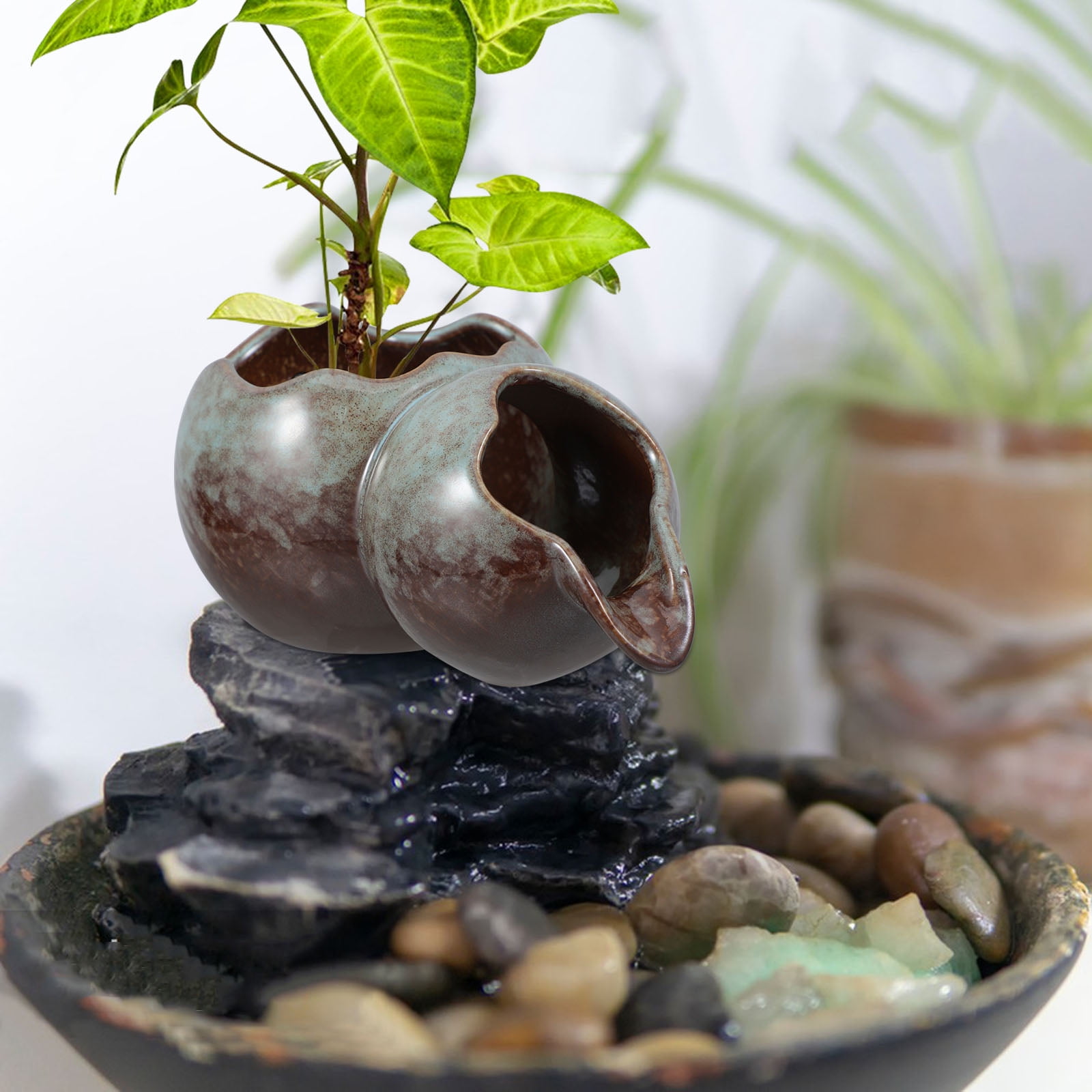 FONDOTIN Elegant Ceramic Spitter Fountain for Indoor Desks and Outdoor Garden Water Features, Decorative Tabletop Waterfall