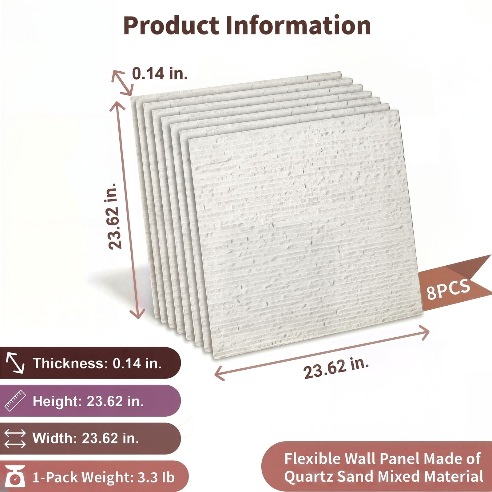 Easy4Home 8Pcs 24"x24" Flexible Stone Wall Panels 3D Faux Stone Texture Decorative Wall Tiles for Interior and Exterior Wall, White