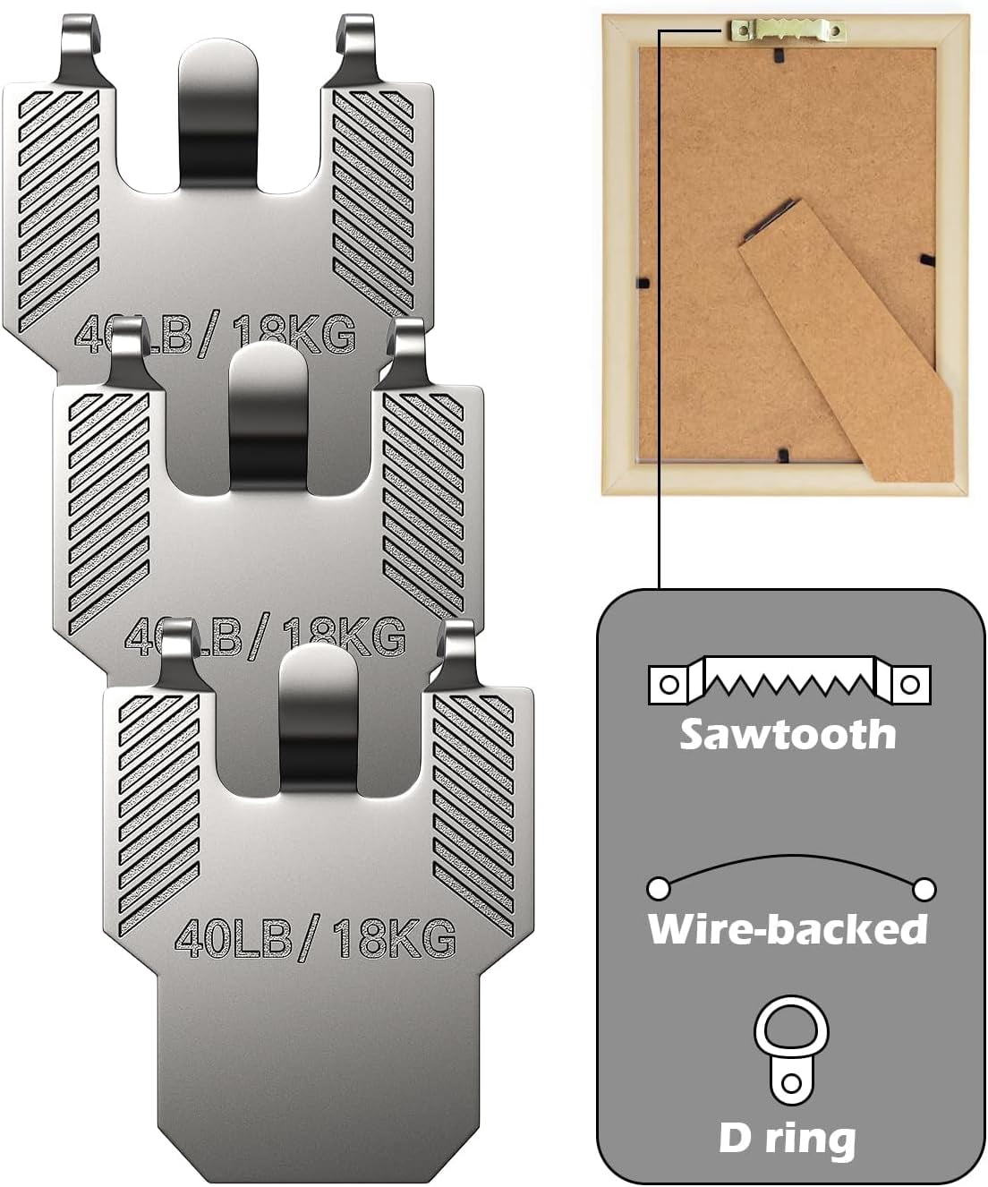 40Pcs Claw Picture Hangers for Drywall: Wall Picture Hanging Hooks No Damage - Heavy Duty Picture Frame Hooks Kit - Picture Hangers for Large Art Picture Photo Poster Painting Mirror Decor
