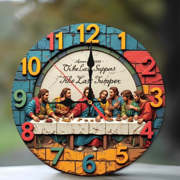 Last Supper Decorative Wall Clock Art Home Decor 10-Inch Silent Wooden Wall Clock, Battery Operated (AA Batteries Not Included), Artistic Home Decor
