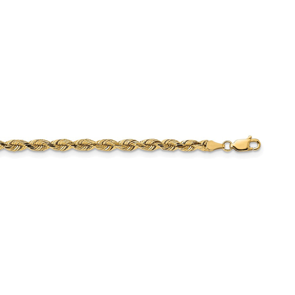 Solid 14k Yellow Gold 2.0mm Diamond-Cut Extra-Rope Chain Necklace with Secure Lobster Lock Clasp 