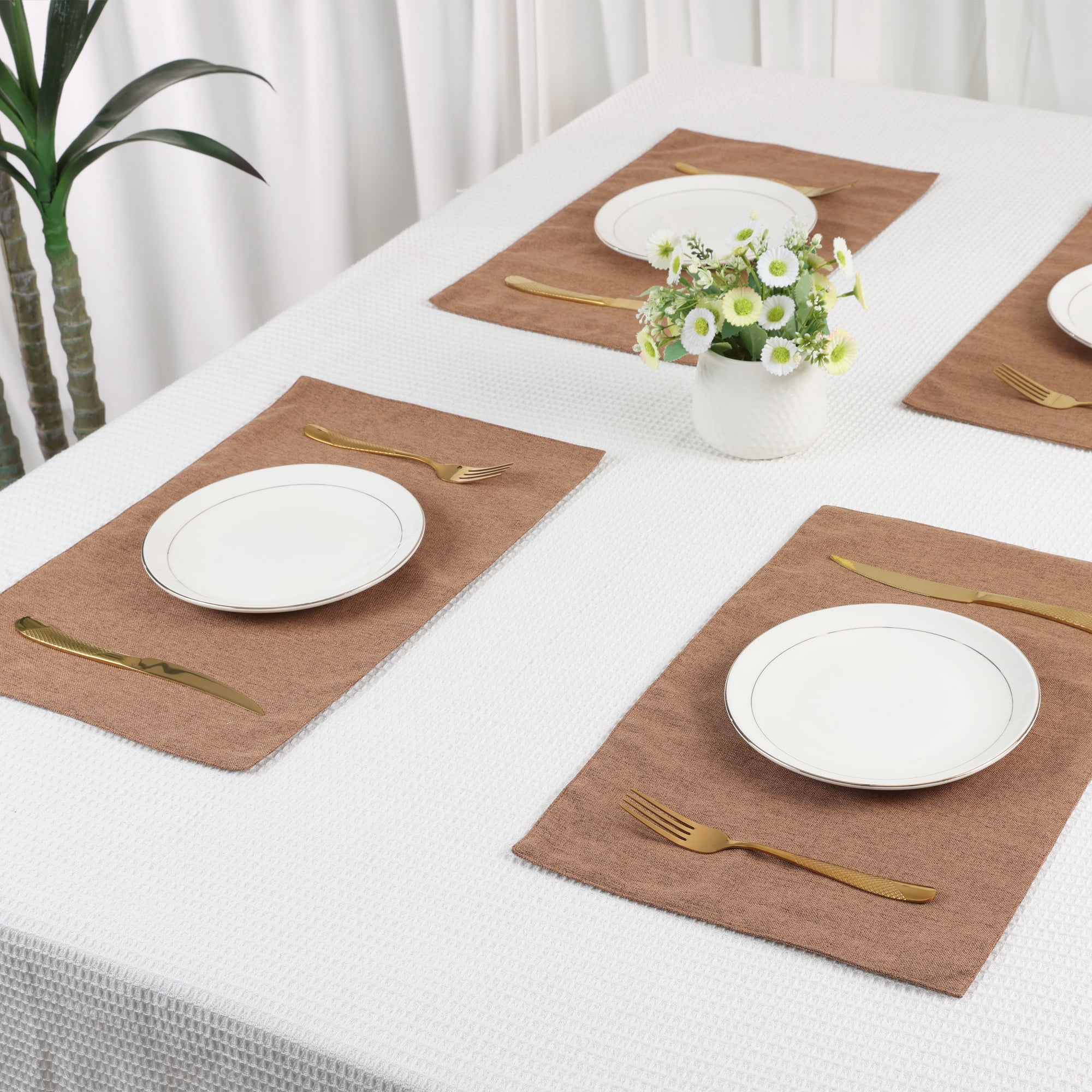 Unique Bargains Table Placemats 6 Pcs Polyester Placemats for Dining Table Decor Coffee 18"x12"