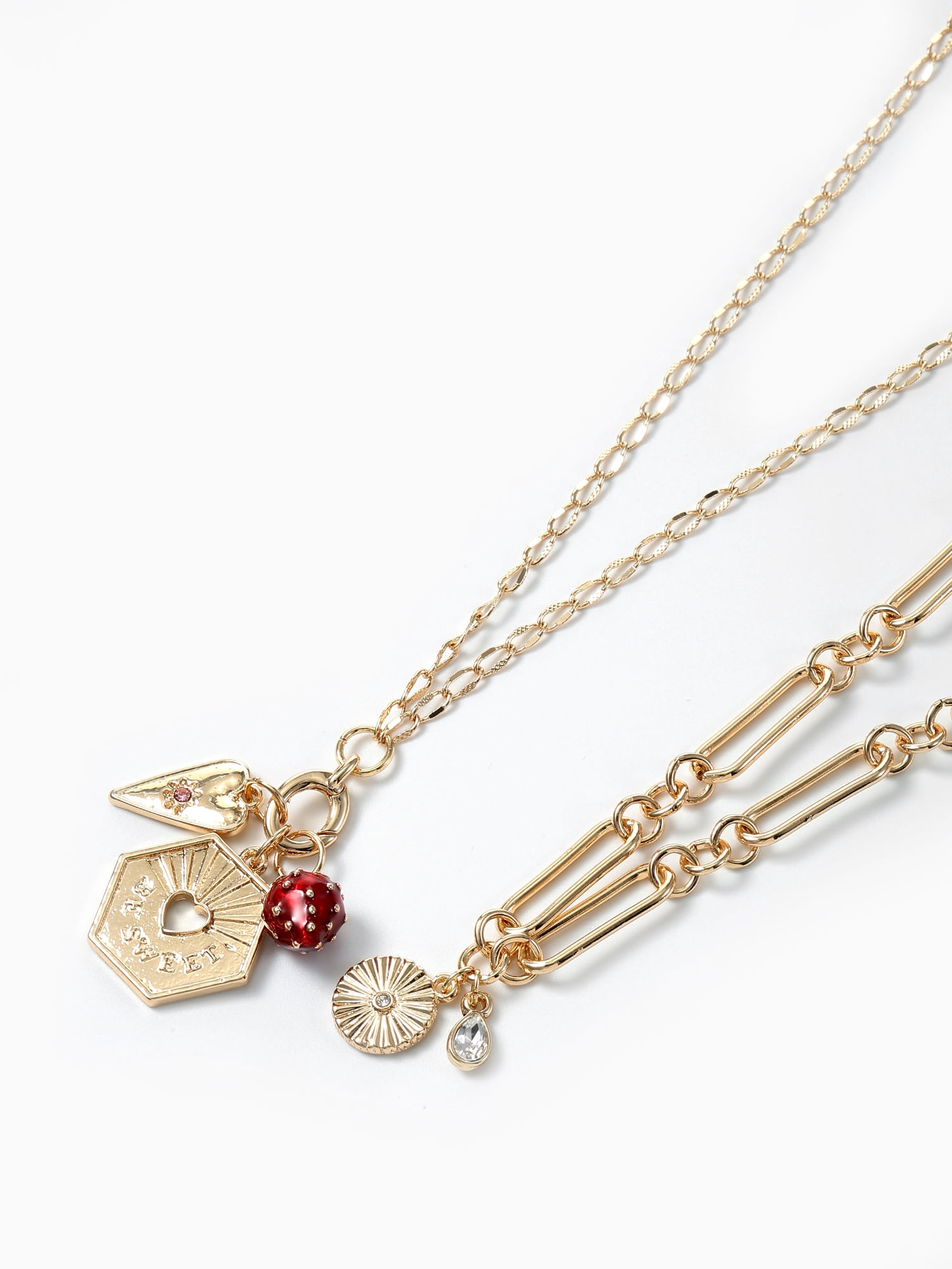 Time and Tru Be Sweet Charm Necklace Set Goldtone