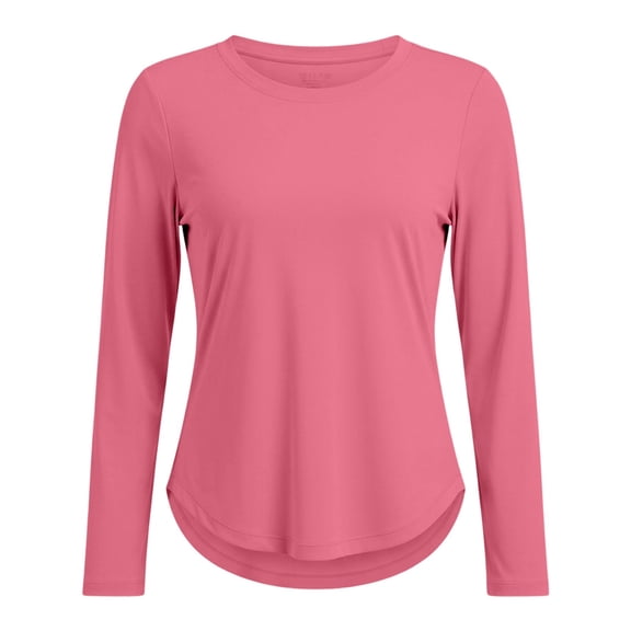 Qgtaibl UPF 50 Sun Protection Long Sleeve Shirts for Women Crew Neck Curved Hem Rash Guard Quick Dry Lightweight Outdoor Workout Blouses for Hiking Running Beach Pink M