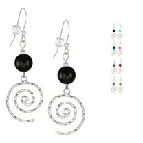 Beautiful Handmade Hammered Swirl Sterling Silver Beaded Earrings - Black Glass