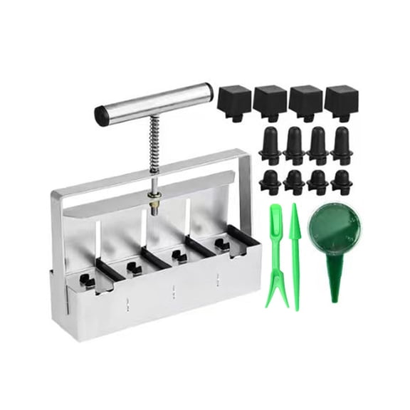 Metal 4 Cell Upgraded Soil Block Maker with Comfortable Handle Handheld Soil Blocking Tool for Starting Gardening