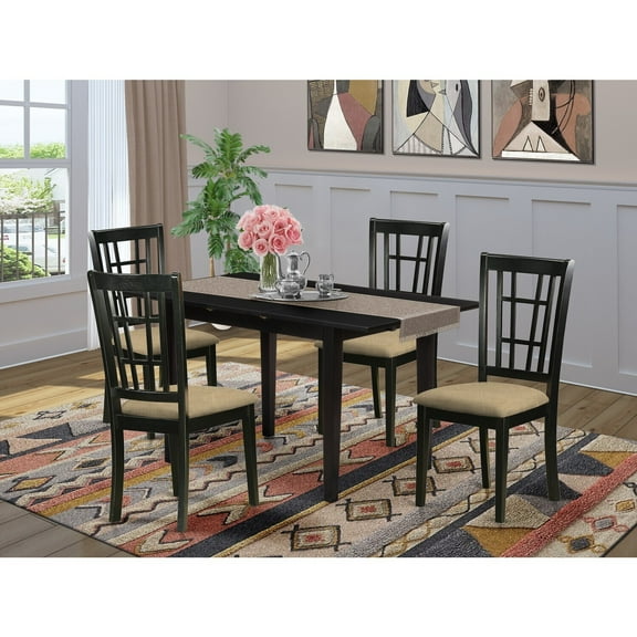 5-Piece Dining Set - Modern Kitchen Table with 4 Chairs - Black Finish - Butterfly Leaf Design