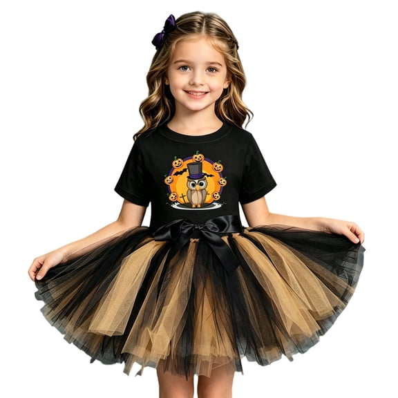 HNMKIU Enchanting Halloween Witch Little Girl Outfit Party Dress With Petticoat Skirt Casual Outdoor Cos Set