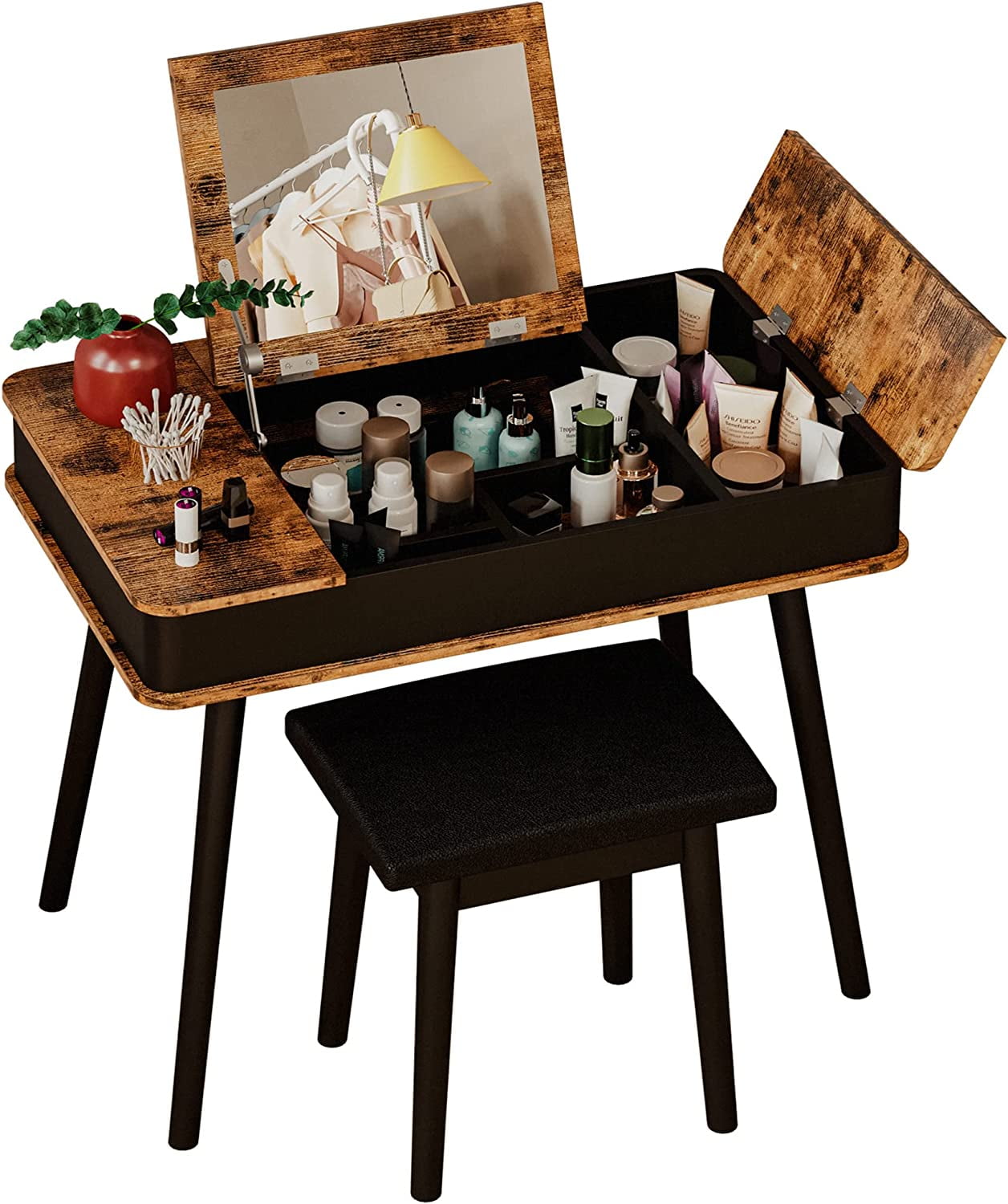 Buy IRONCK Vanity Desk with Mirror and Stool, Flip Top Makeup Vanity