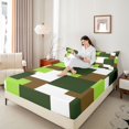 thumbnail image 3 of Castle Fairy Geometric Offset Square Block King Sheets 4pcs,Mid Century Mosaic Bedding,Olive Lime Brown,1 Flat Sheet, 1 Fitted Sheet and 2 Pillowcases, 3 of 7