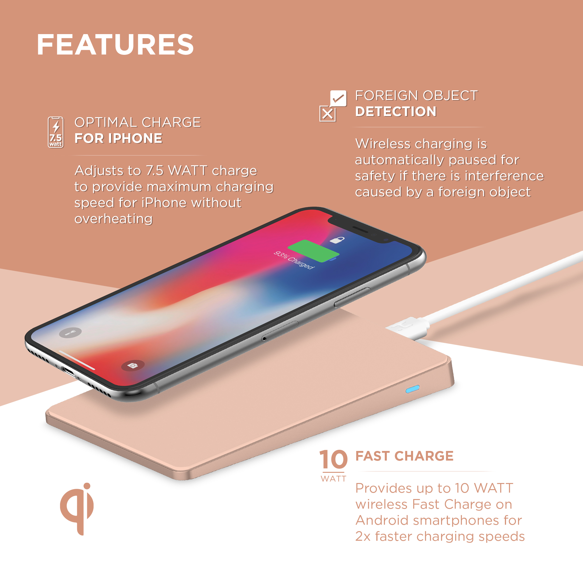 iHome Wireless Charging Pad: Qi Certified Fast Charge Station: 7.5W for iPhone 11, 11 Pro, 11 Pro Max, XR, Xs Max, XS, X, 8, 8 Plus, or 10W Galaxy S10 S9, Note 10 Note 9 - image 2 of 6