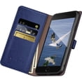thumbnail image 4 of for iPhone SE2/SE 3rd 2022/7/8 4.7" Phone case[RFID Blocking Leather],[3 Credit Card Slot] Flip Folio Book Shockproof Protector,Holder Stand case,Women Men for Apple SE Wallet Cover,Blue, 4 of 11