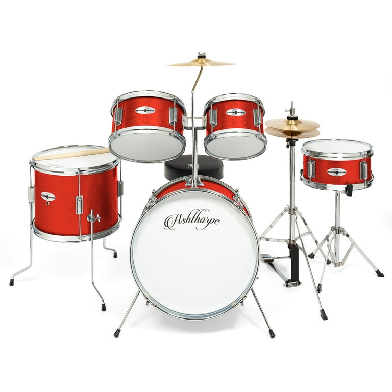 Ashthorpe 5 Piece Complete Kid s Junior Drum Set Genuine Brass Cymbals with 16