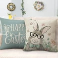 thumbnail image 3 of Happy Easter Decorative Throw Pillow Covers 18 x 18 Set of 4, Hunny Bunny Rabbit Blue Porch Patio Outdoor Pillowcase, Flowers Vintage Sofa Couch Cushion Case Home Decor, 3 of 5