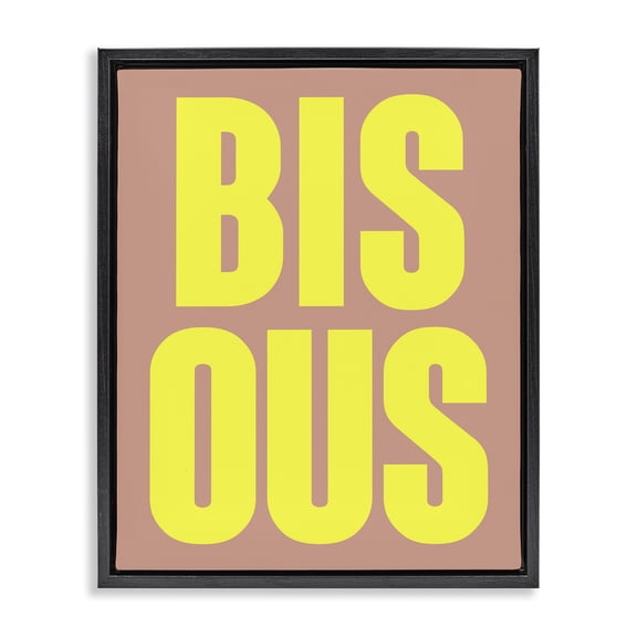 Stupell Industries Bisous Kiss Typography Quotes and Sayings Painting Black Floater Framed Canvas Art Print Wall Art, 17 x 21