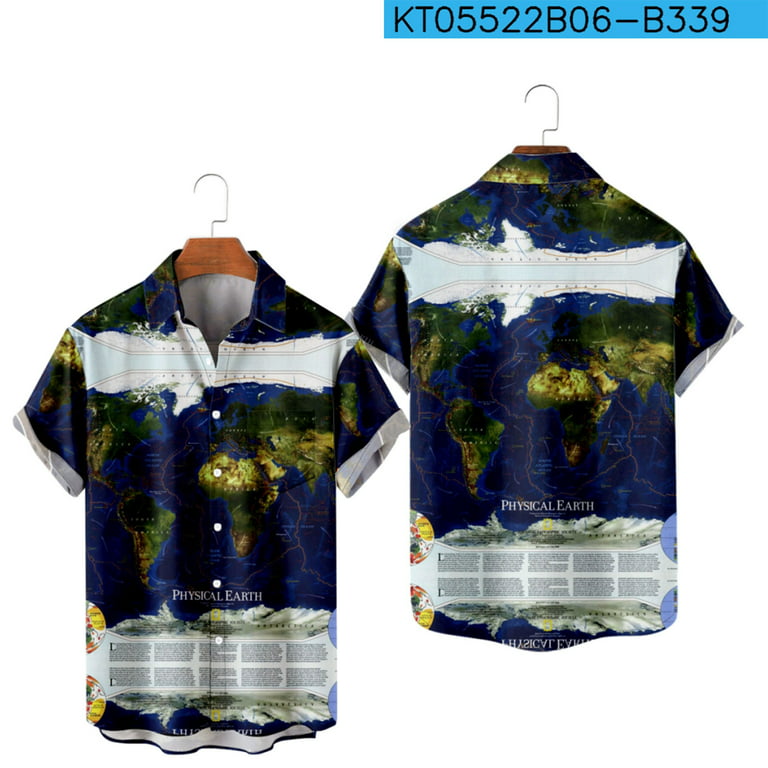 VSSSJ Hawaiian Shirts for Men Oversized Fit Fashion World Map Print Fast  Dry Summer Holiday Beach T Shirts Casual Front Pocket Button Down Short