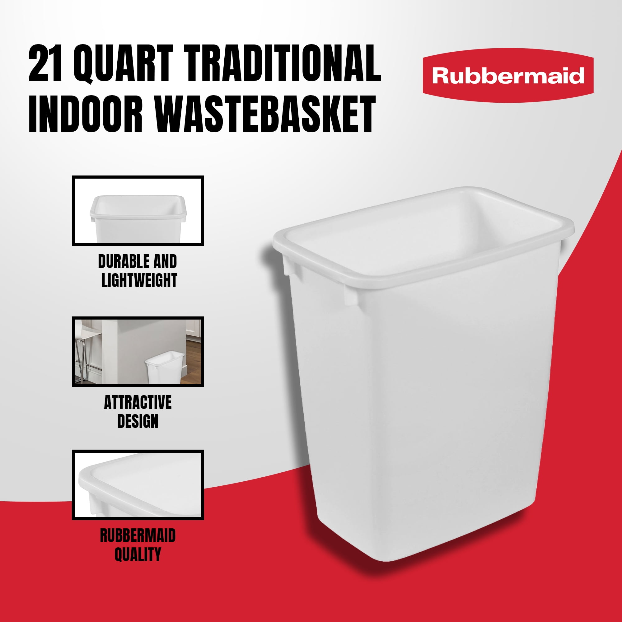 Rubbermaid Indoor Wastebasket 5.25 Gal Rectangular Open Top