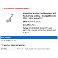 thumbnail image 2 of Windshield Washer Fluid Reservoir with Neck, Pump and Cap - Compatible with 2009 - 2014 Acura TSX 2010 2011 2012 2013, 2 of 2