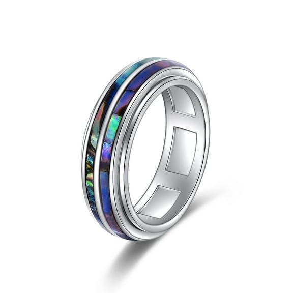 JUSORA Fidget Ring 925 Sterling Silver Abalone Shell Spinner Ring for Women Anxiety Rings Abalone Shell Spinning Ring Fidget Jewelry Gifts for Women Size 8