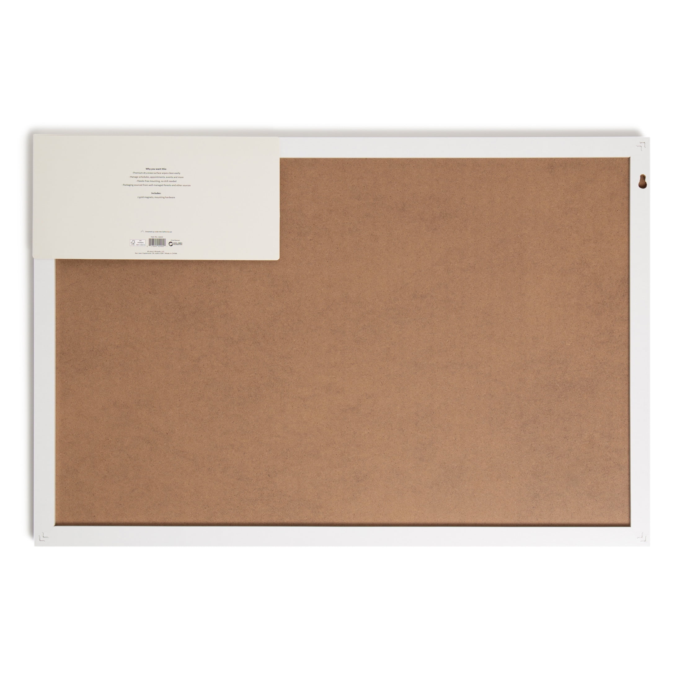 U Brands 30 x 20 Magnetic Dry Erase Calendar Whiteboard, White Wood Frame