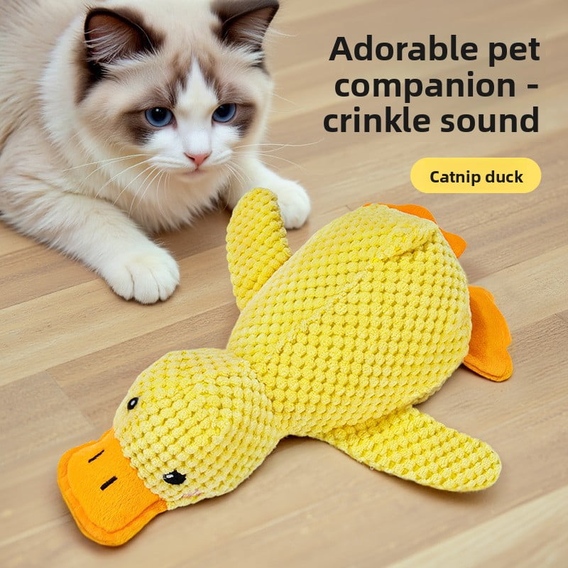 Plush Sleeping Duck with Crinkle Paper Catnip Durable Chew Teething Sound Pet Sound Toys
