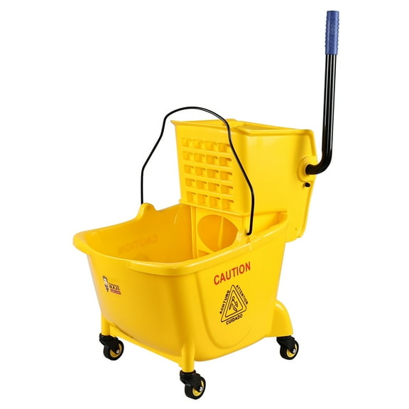 CadineUS 24 L Commercial Mop Bucket with Side Press Wringer, Yellow Floor Cleaning Mop Buckets with Wheels