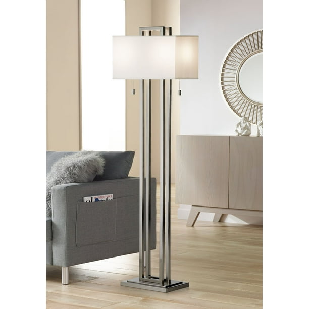 Possini Euro Design Modern Floor Lamp Brushed Nickel Openwork