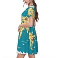 thumbnail image 2 of Sikiie World Map With Landmarks Print Women's Short-sleeved Dress, Round Neck Slim Knee-length Dress, Summer Clothing Suitable for Daily Leisure and Vacation, 2 of 6
