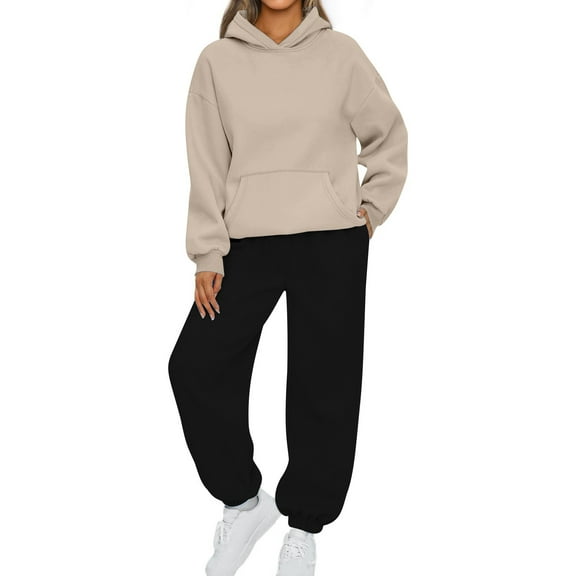 ibuvkizy 2 Piece Sets for Women!2PCS Outfits Women's Sports Tracksuits Long Sleeve Pullover Hoodies Sweatshirt and Sweatpants Fall Winter Suit Khaki,M