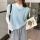 thumbnail image 4 of Suéter chaleco mujer chaleco suelto sin mangas sólido cuello redondo tejido chaleco dama estilo coreano otoño invierno mujer pulóveres 2024 nuevo, 4 of 5