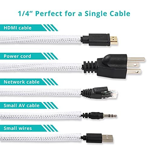 Funda de cable blanca de 20 pies a 1/4 pulgadas, organizador de cables