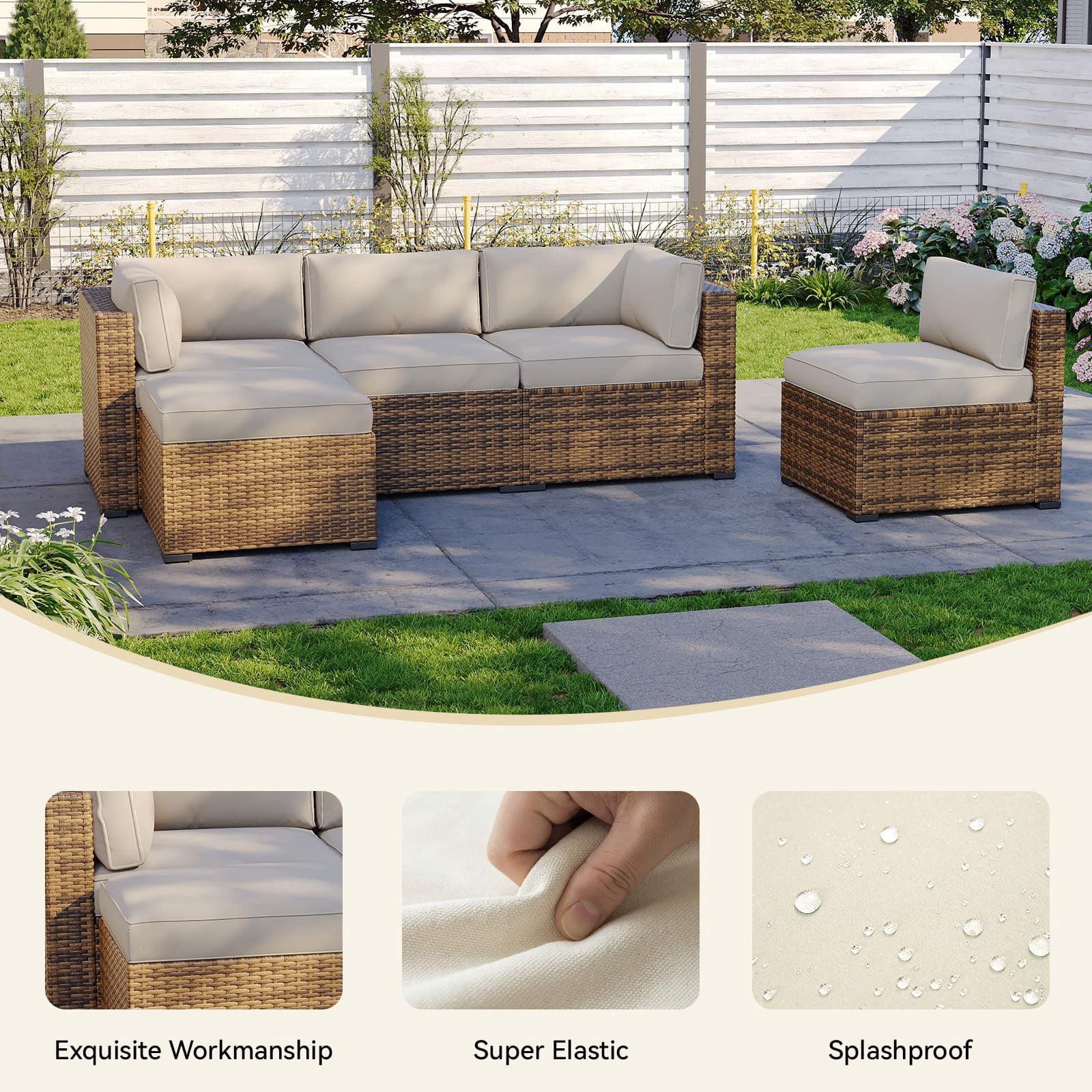 Clouddwell 11-Piece Outdoor Cushion Slipcovers Replacement for 5-Seat Wicker Sectional-Waterproof, Non-Slip Bottom (Beige)