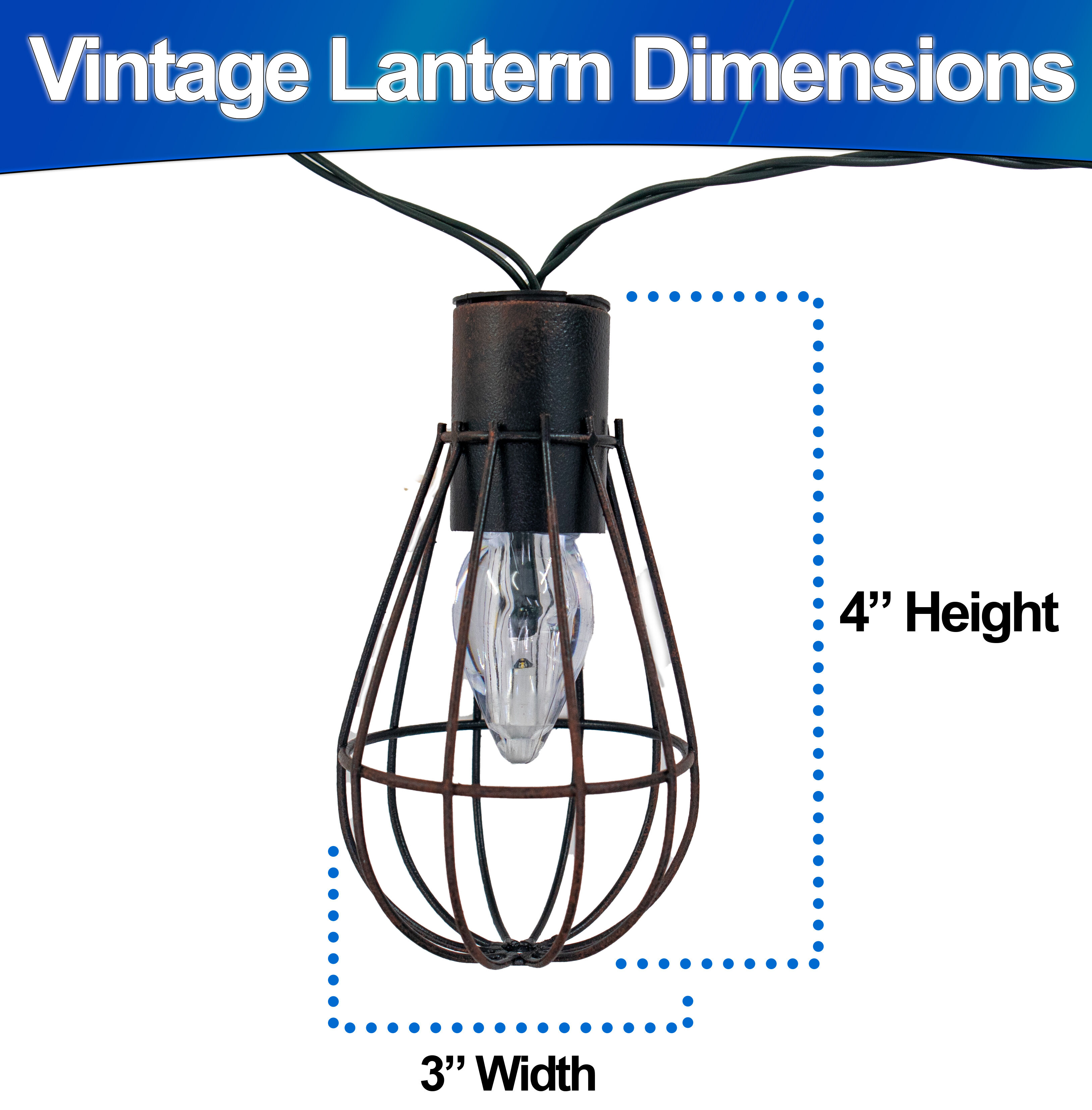 Solar Powered Vintage String Lights - 10 LED Bulbs, IP67 Waterproof Metal Cage for Outdoor Ambiance