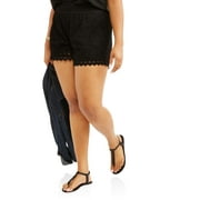 Juniors' Plus All Over Lace Shorts With Crochet Waistband