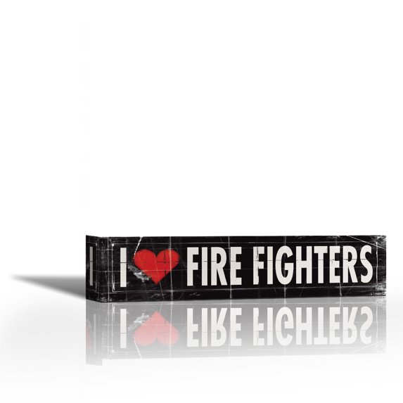 I Love Firefighters - Contemporary Fine Art Giclee on Canvas Gallery Wrap - wall décor - Art painting - 36 x 8 Inch - Ready to Hang