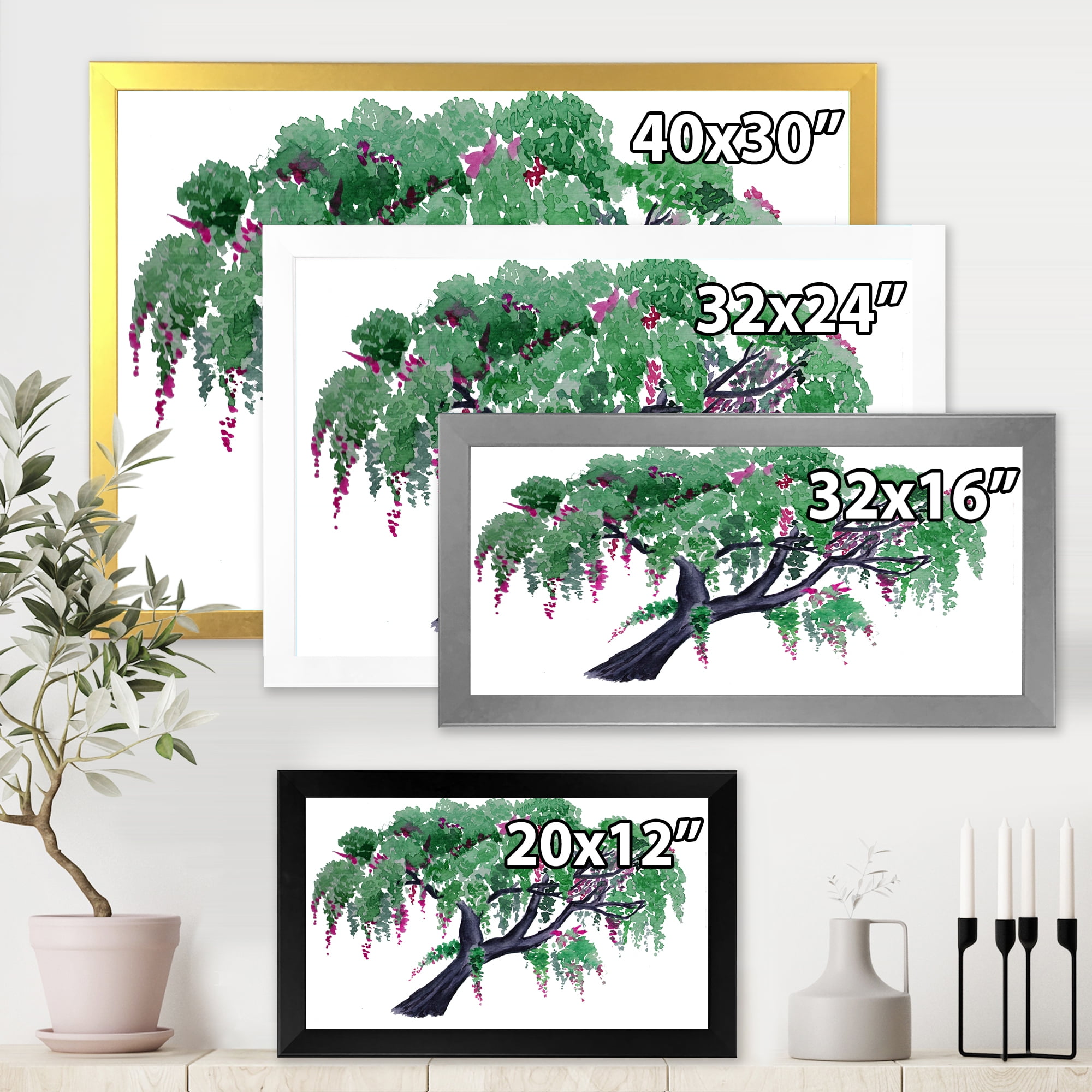 Designart 'A Lonely Tree of Wisteria' Traditional Framed Art Print