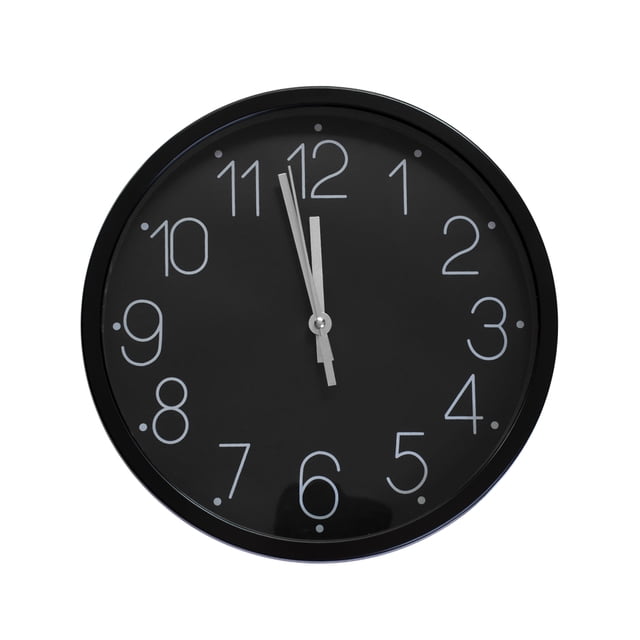 Reloj de Pared QZ Negro Silencioso Manecillas Plata 30 cms x 4 cms
