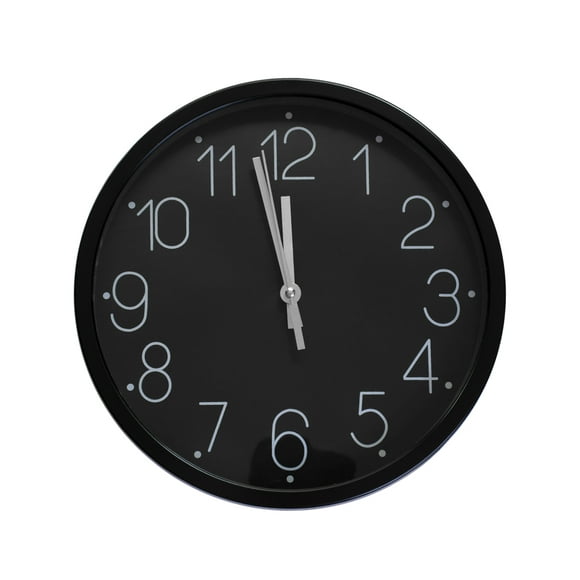 Reloj de Pared QZ Negro Silencioso Manecillas Plata 30 cms x 4 cms
