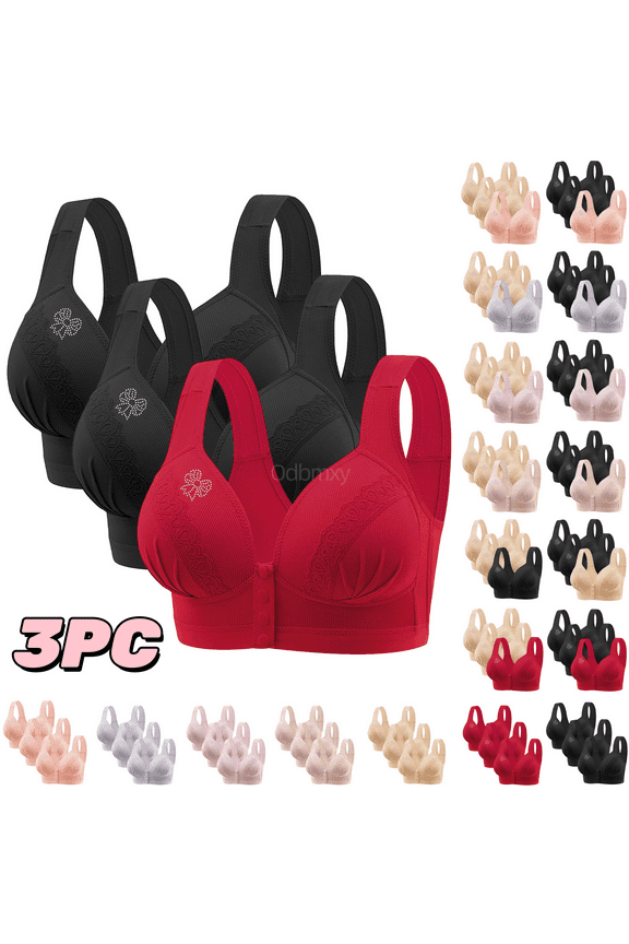 3 PC Womens Plus Size Push up Wireless Womens Bra Plain Color Full Coverage Support Leisure Bras