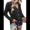 thumbnail image 2 of Camisetas de Mujer con Botones, Mangas 3/4, Cuello en V, Camisetas Casuales de Verano para Mujer Negro XL, 2 of 7
