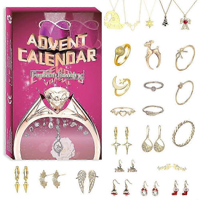24 Grids Christmas Advent Countdown Calendar Rings Necklace Earrings Bracelet Jewelry Blind Box Gift_Perfect Gift