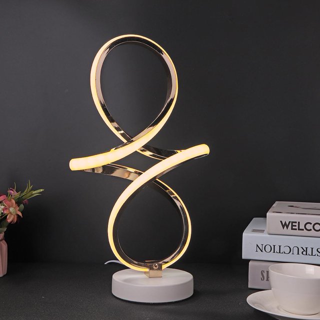 Lámpara Luz de mesa LED en espiral moderna Luz de decoración de mesita de noche de metal con adaptador de EE. UU. (D)