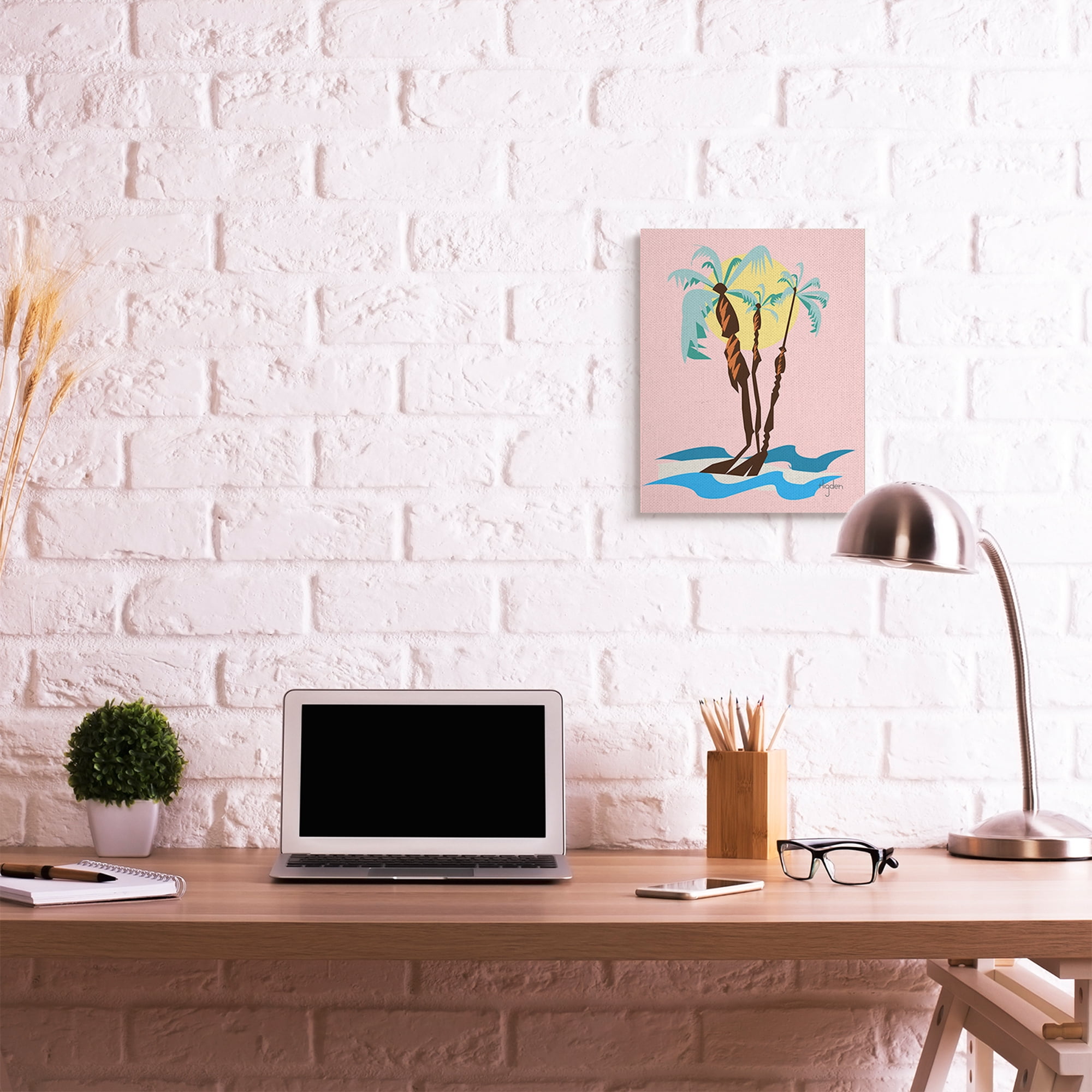 Stupell Industries Tropical Palm Tree Trio Pink Sunny Sky Canvas Wall Art by Mark Higden