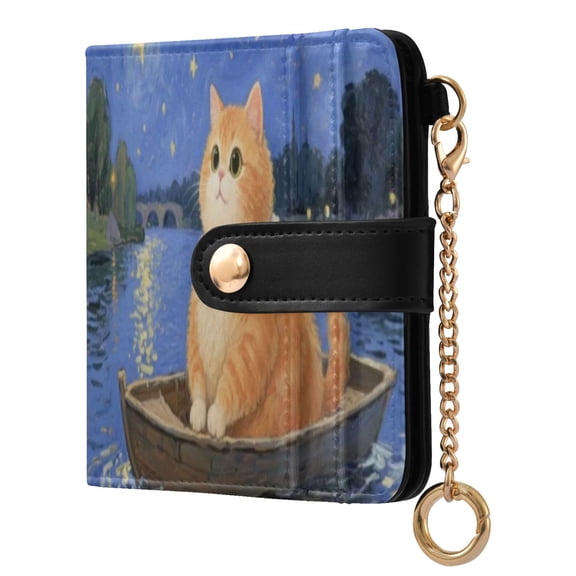Qxltty Starry Orange Cat Ladies Wallet Rfid Slim Thin Compact Credit Card Women Wallet Zipper Coin Pocket and ID Window for Female Gifts