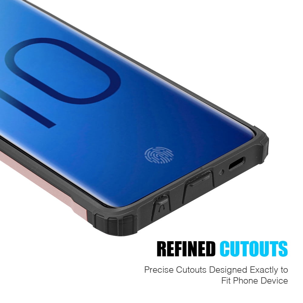 BUNDLE: Rugged Performance Dual Layer Hybrid Case for Galaxy S10 (Rose Gold) & Retractable 3.5mm Headphone Splitter Cable - Slim, Port Covers, Corner Protection, Shock Absorption, Raised Lip Guard