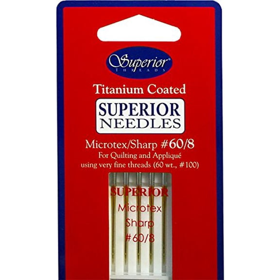 Superior Threads - Microtex Sharp Titanium Coated Needles, Size 60/8 - for Quilting, Applique, and Sewing, 5 Count