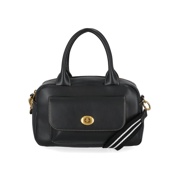 Free Assembly Women's Faux Leather Satchel Handbag, Black