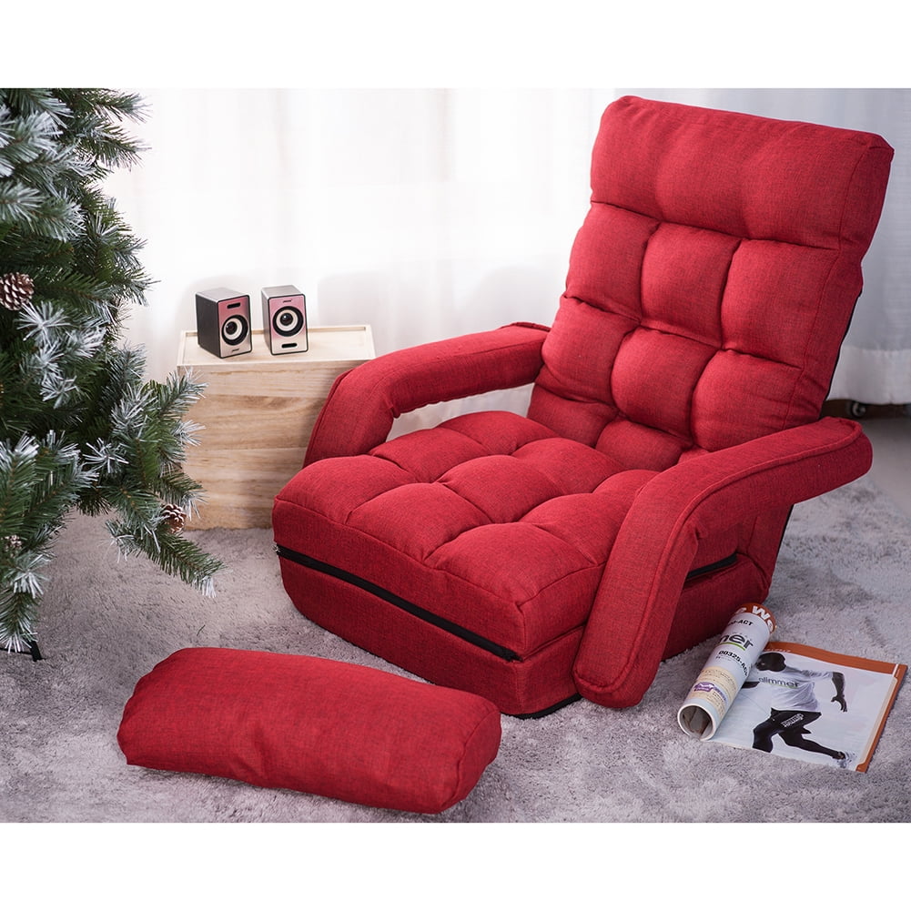 Kepooman Adjustable Folding Floor Sofa Chair with Armrests and a Pillow, Red Kepooman Adjustable Folding Floor Sofa Chair with Armrests and a Pillow, Red