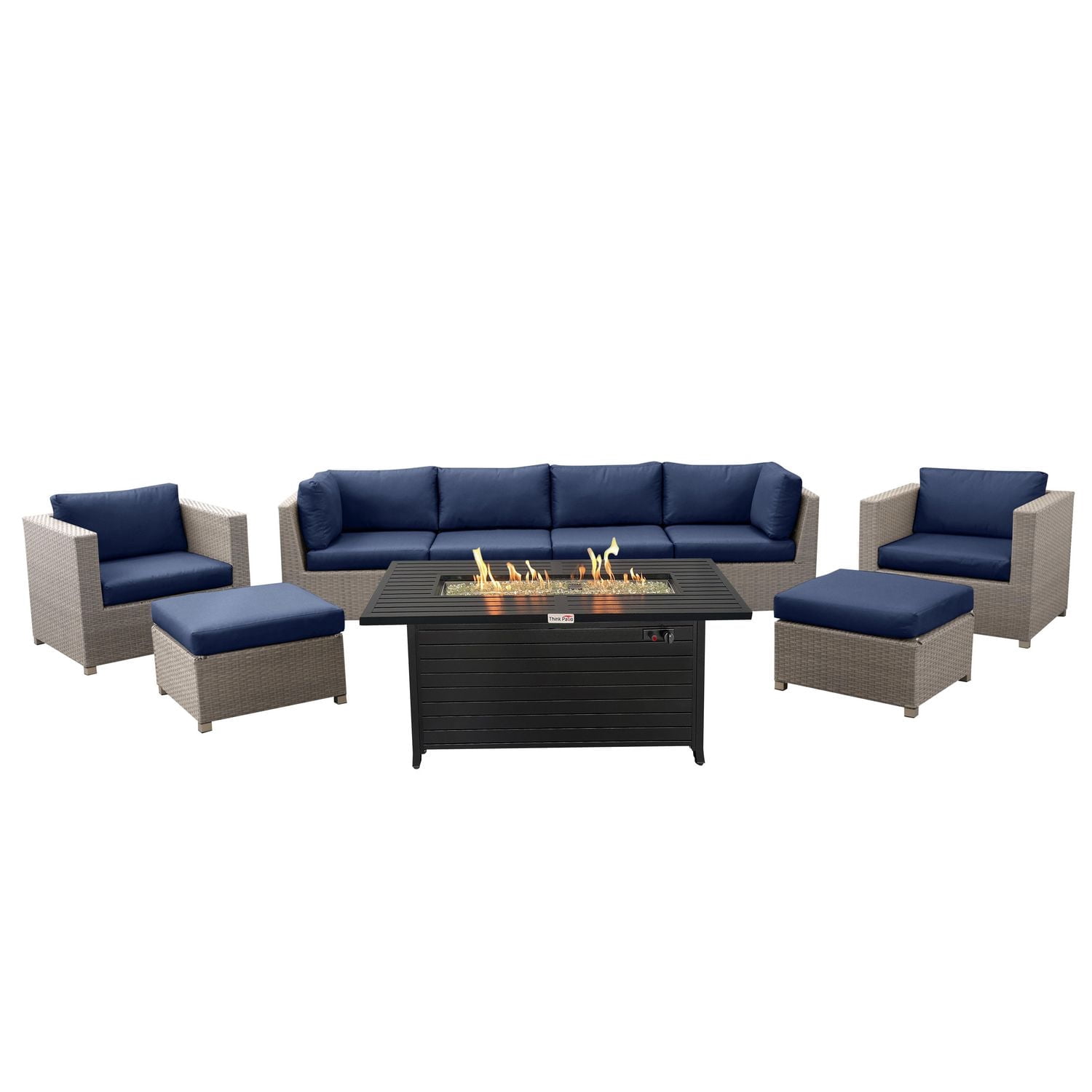 Chambers Bay 9 Piece All-Weather Wicker Patio Conversation Set in Navy ...