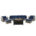 thumbnail image 1 of Chambers Bay 9 Piece All-Weather Wicker Patio Conversation Set in Navy with Rectangular Fire Table, 1 of 3